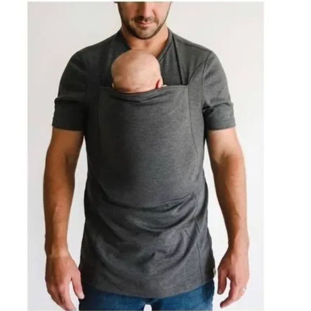 Lalabu Men's Dad Shirt Kangaroo Gray Short Sleeve T Shirt Baby Pocket Size M